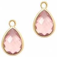 Pendenti di vetro Crystal Glass 11x7 mm a forma di goccia rosa vintage cristallo - oro