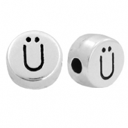 Perline alfabeto di metallo DQ con disegno lettera &Uuml; argento antico (privo di nichel)