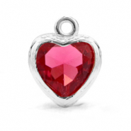 Pendenti di vetro Crystal Glass a forma di cuore rosa indiano-argento