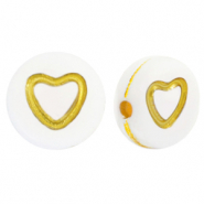 Perline alfabeto in acrilico cuoricino bianco-oro