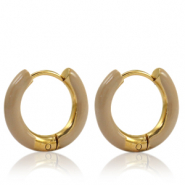 Orecchini in acciaio inossidabile a cerchio smalto 16mm marrone nudo-oro