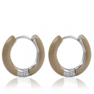 Orecchini in acciaio inossidabile a cerchio smalto 16mm beige fumé-argento