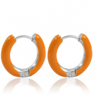 Orecchini in acciaio inossidabile a cerchio smalto 16mm arancio-argento