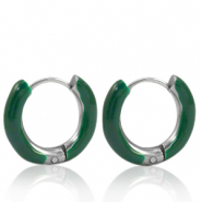 Orecchini in acciaio inossidabile a cerchio smalto 16mm verde sacramento-argento