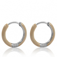 Orecchini in acciaio inossidabile a cerchio smalto 14mm beige marrone-argento