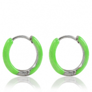 Orecchini in acciaio inossidabile a cerchio smalto 14mm verde vivo-argento