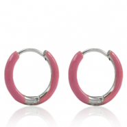 Orecchini in acciaio inossidabile a cerchio smalto 14mm rosa thulian-argento