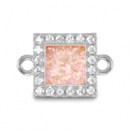 Metallo TQ in ottone ciondolo distanziatore rettangolo smalto argento-rosa chiaro