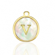 Ciondoli in acciaio inossidabile 12mm conchiglia lettera V bianco (colore naturale)-oro