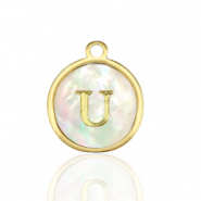 Ciondoli in acciaio inossidabile 12mm conchiglia lettera U bianco (colore naturale)-oro
