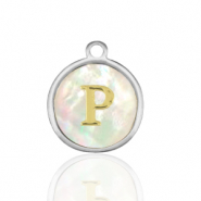 Ciondoli in acciaio inossidabile 12mm conchiglia lettera P bianco (colore naturale)-argento