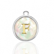 Ciondoli in acciaio inossidabile 12mm conchiglia lettera F bianco (colore naturale)-argento
