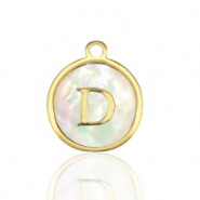 Ciondoli in acciaio inossidabile 12mm conchiglia lettera D bianco (colore naturale)-oro