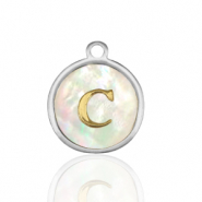 Ciondoli in acciaio inossidabile 12mm conchiglia lettera C bianco (colore naturale)-argento