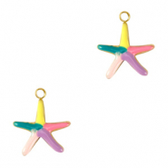 Ciondoli in acciaio inossidabile stella marina smalto oro-multicolor