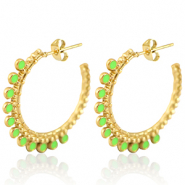 Orecchini in acciaio inossidabile a cercio 30mm oro-verde neon