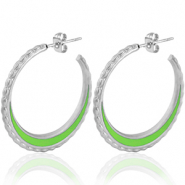 Orecchini in acciaio inossidabile a cercio 30mm argento-verde neon