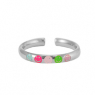 anelli in acciaio inossidabile smalto smiley neon multicolore-argento