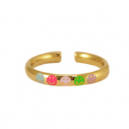 anelli in acciaio inossidabile smalto smiley neon multicolore-oro
