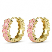 Metallo TQ in ottone orecchini a cerchio smalto fiore oro-rosa