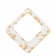 Pendenti in resina con fiorellini secchi rombo oro-rosa chiaro