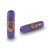 Perline di vetro tubo fiore blu cobalto-rosso rosa