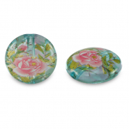 Perline di vetro 14mm fiore blu chiaro trasparente-rosso rosa