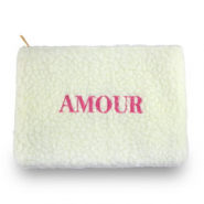 Pochette porta cosmetici Teddy "AMOUR" biancastro-rosa