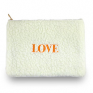 Pochette porta cosmetici Teddy "LOVE" biancastro-arancione