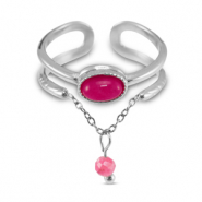 Anelli in acciaio inossidabile con pietra naturale argento-rosa magenta