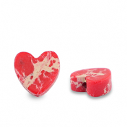 Perline in pietra naturale cuore rosso-bianco-marrone