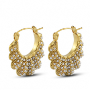 Orecchini in acciaio inossidabil ventaglio con imitazione di perle oro