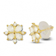 Metallo TQ in ottone orecchini zirconia fiore oro