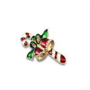 Broches bastoncini di zucchero con campanelle di Natale oro-rosso-verde-bianco