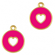 Ciondoli di metallo DQ cuore oro-rosa fucsia neon (privo di nichel)