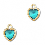 Pendenti di vetro Crystal Glass cuore blu acquamarina-oro