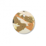 Pendenti di polimero tonda marrone-rosa-bianco-oro