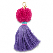 Portachiavi pompon con nappe magenta-viola-blu