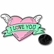 Pins cuore con ala "I love you" rosa-verde-bianco