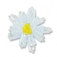 Pendenti con perline di vetro fiore blu chiaro trasparente-giallo trasparente-bianco