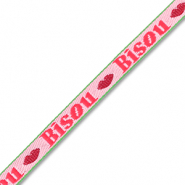 BY31&reg; Nastro con testo "Bisou" rosa-rosso-verde scuro