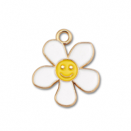 Ciondoli di metallo smalto fiore con smiley oro-bianco-giallo