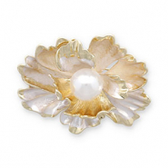 Broches fiore con perla oro-bianco
