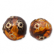 Perline in acrilico 16 mm tonda con fiori marrone cognac-oro