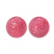 Perline in acrilico con glitterato 12 mm rosa ciliegia-argento