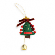 Pendenti trendy feltro albero di natale con fiocco & campanella verde-rosso-oro