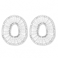 Orecchini in ottone Eco-brass&reg; con zircone ovale argento-cristallo