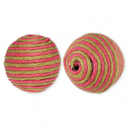 Perline in acrilico 22 mm con cordoncino cerato verde oliva-rosa scuro