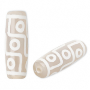 Perline di pietra naturale Calcedonio tubo beige sabbia-bianco