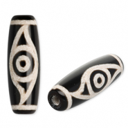 Perline di pietra naturale Calcedonio tubo con occhio nero-beige sabbia